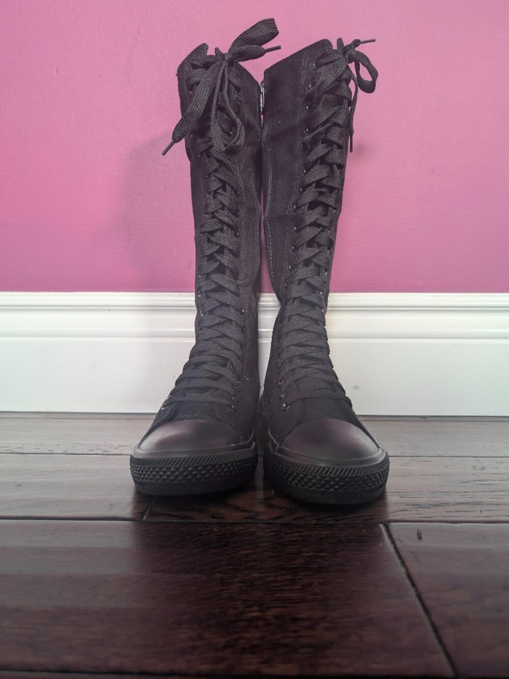 NEW Black Canvas Lace-up Boots Size 9